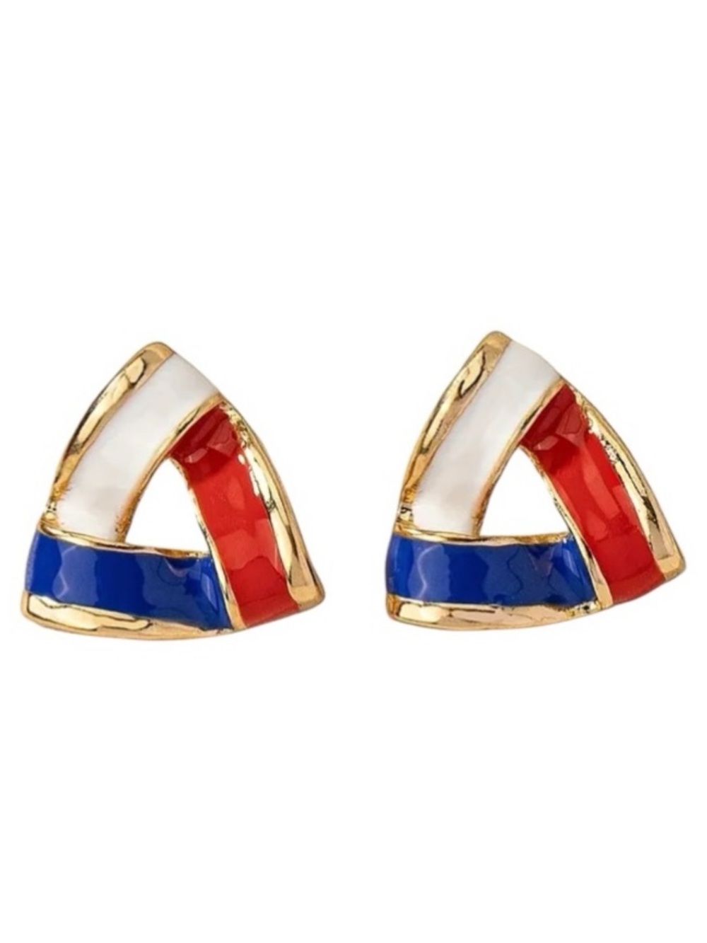 Patriotic Red White & Blue Enamel Gold Toned Stud Earrings